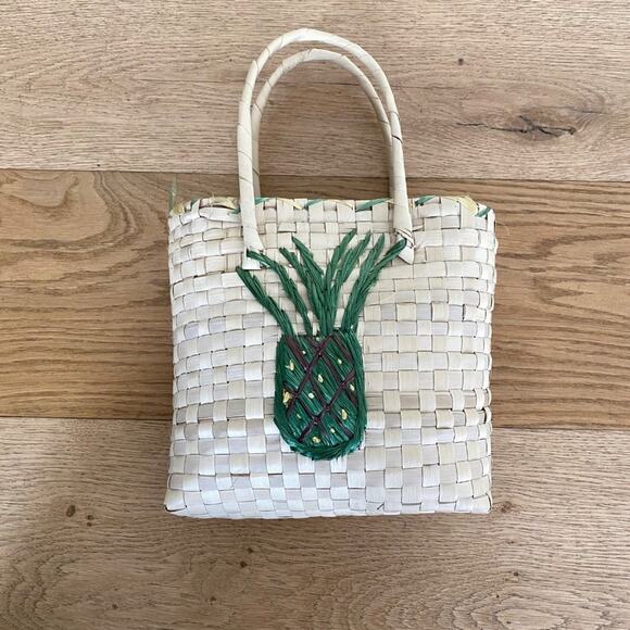 Straw Pineapple Handbag in Tan and Green - Picture 1 of 6